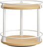 YATINEY Lazy Susan Organizer, Rotating Spice Rack, 2 Tier Spice Turntable Organizer, Industrial Turntable Spice Holder, for Kitchen Countertop, Compact and Versatile, White and Natural SR22WN