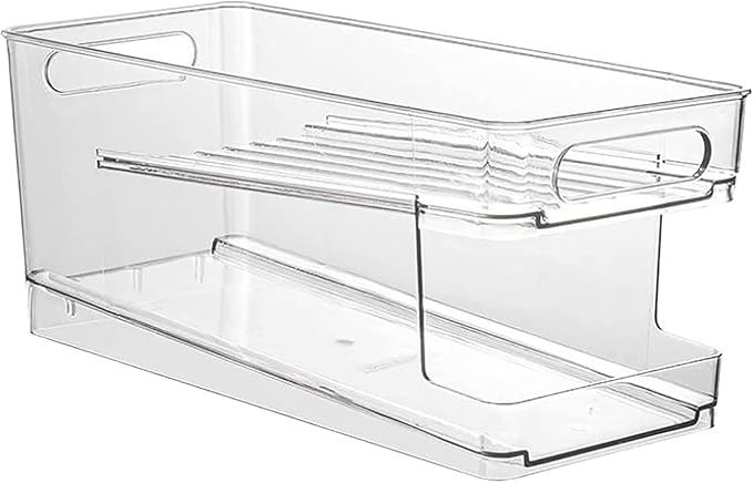 Double Layer Pop Soda Can Organizer Bins,Stackable Dispenser Storage Holder Rack,for Fridge, Freezer, Kitchen, Countertops, Cabinets - Clear Plastic Canned Food Pantry Storage Rack