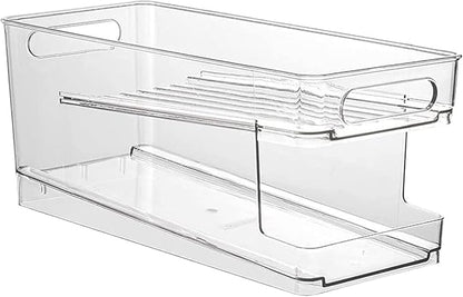 Double Layer Pop Soda Can Organizer Bins,Stackable Dispenser Storage Holder Rack,for Fridge, Freezer, Kitchen, Countertops, Cabinets - Clear Plastic Canned Food Pantry Storage Rack