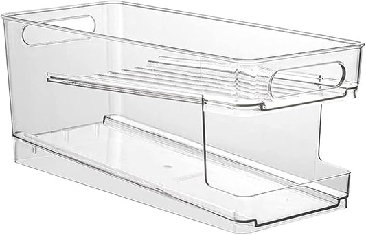 Double Layer Pop Soda Can Organizer Bins,Stackable Dispenser Storage Holder Rack,for Fridge, Freezer, Kitchen, Countertops, Cabinets - Clear Plastic Canned Food Pantry Storage Rack