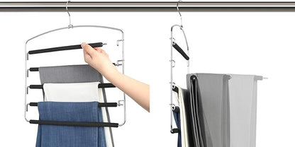 Pants Hangers 5 Layers Metal Slack Magic Hangers Non-Slip Foam Padded Swing Arm Space Saving Hanger Clothes Closet Storage Organizer for Pants Jeans Trousers Skirts Scarf Ties Towels（2 Pack）