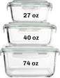 Razab 6 PC Square Glass Food Storage Containers with Airtight lids (74, 40 & 18 oz) Kitchen Glass Meal Prep Containers Set for Freezer Reusable Leftover Lunch Boxes, Oven, Microwave, Dishwasher Safe