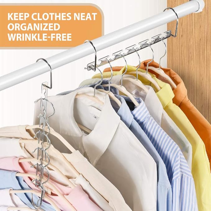 Metal Magic Hangers Space Saving Clothes Hangers Closet Space Saver Clothing Hanger Oragnizer for Wardrobe Space,Wrinkle-Free Clothes（Pack of 8）