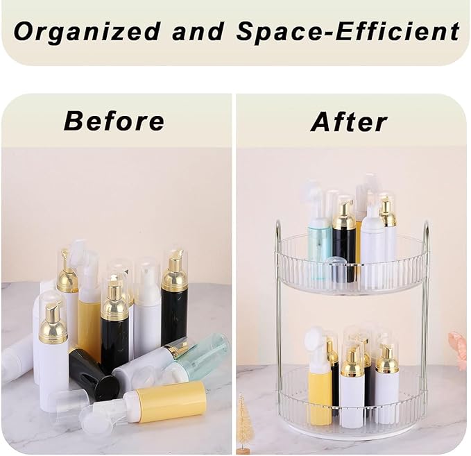360 Rotating Makeup Organizer and Storage for Vanity Countertop 2 Tiers, High Capacity Cosmetic Skincare Perfume Organizers for Dresser Bathroom Lazy Susan