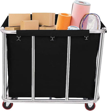105 Gal Rolling Laundry Basket, Commercial 400L Large Capacity Heavy Duty Clothing Laundry Cart with Stainless Steel Frame and Removable Bag