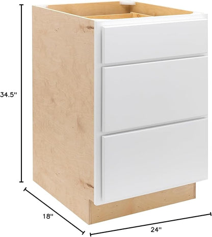 Quicklock RTA (Ready-to-Assemble) | Base Kitchen Cabinets - Shaker Style | Made in America (Pure White, 18" W x 34.5" H x 24" D 3 Drawer Pots and Pans)