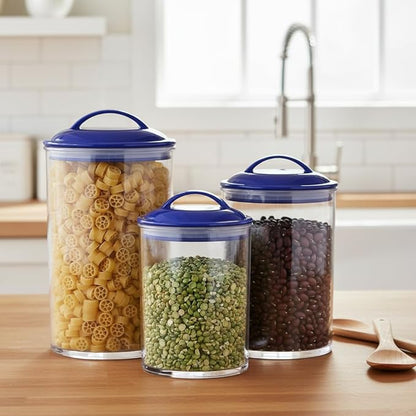 Food Storage Containers, BPA Free Airtight Canisters for Cereal, Pasta, Sugar, Coffee, Flour, Cookies, Loose Tea, for Kitchen Organization, Set of 3 by Reston Lloyd, Indigo