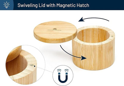 RoyalHouse Bamboo Salt Cellar Bamboo Storage Box with Magnetic Swivel Lid, 6 Ounce Capacity 2 Pack