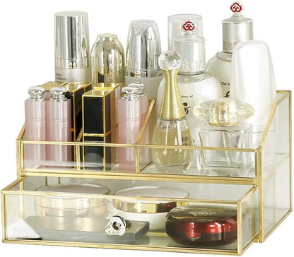 L-Lei Cosmetics Storage,Clear Glass Makeup Brush Holder, Cosmetic Storage for Holding Brushes Nail Polish Lipstick, Dresser Desktop Decorative