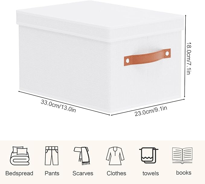 Foldable Storage Bin, 7.1 x 9.1 x 13 Inch Storage Box with Lid, Closet Organizer for Organizing with Handles, White, 1-Pack