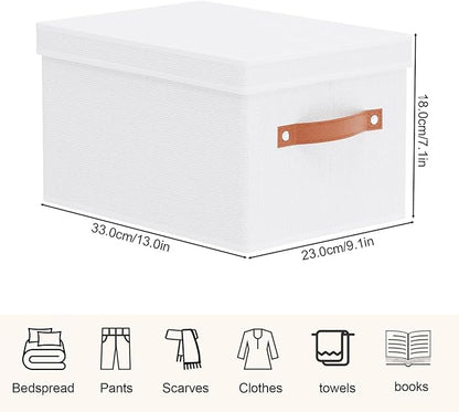 Foldable Storage Bin, 7.1 x 9.1 x 13 Inch Storage Box with Lid, Closet Organizer for Organizing with Handles, White, 1-Pack