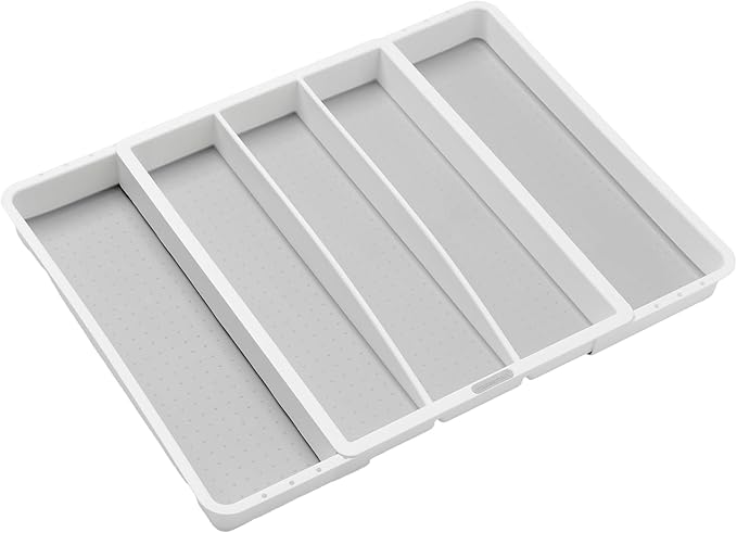 madesmart Expandable Utensil Tray-White | Classic Collection | 5-Compartments | Kitchen Organizer | Soft-Grip Lining and Non-Slip Rubber Feet | Easy to Clean | BPA-Free