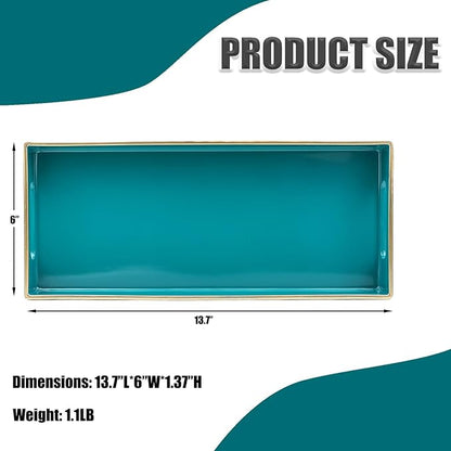 Green Bathroom Vanity Tray for Countertop, Small Plastic Toilet Tank Versatile Storage & Organization Tray for Makeup, Perfume, Desk, Kitchen, Candles, 13.7"x6"x1.4", 35GR