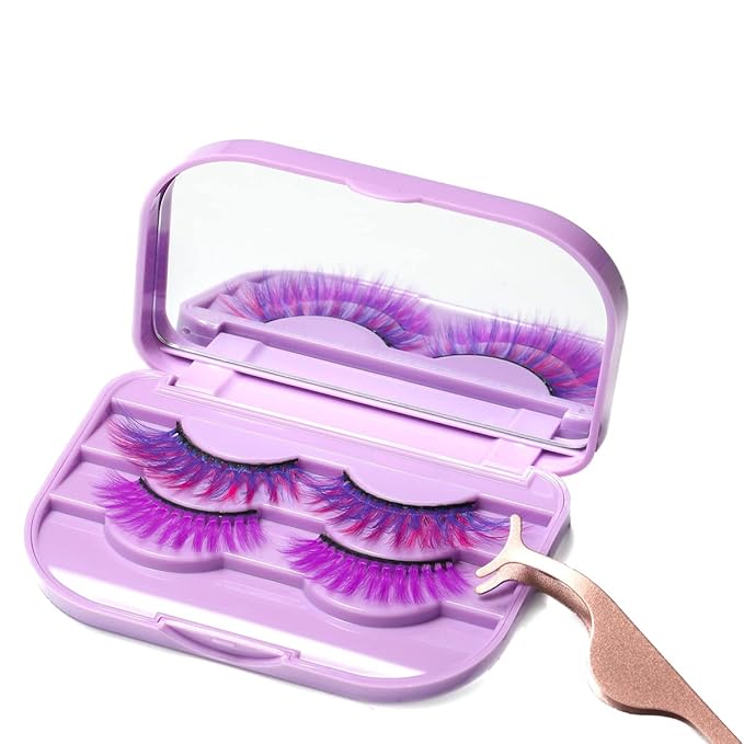 3 Tier Eyelash Storage Case Lash Dime Organizer Holder Box with Mirror Makeup Cosmetic Travel Case Empty False Lash Container (Purple)