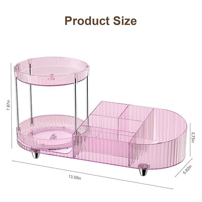 360 Rotating Vanity Makeup Organizer, 2 Small Trays & 5 Compartments for Cosmetics, Skincare, Perfume, Lipstick & Make up Brushes Holder, Dresser Countertop Organizers and Storage for Bathroom, Desk