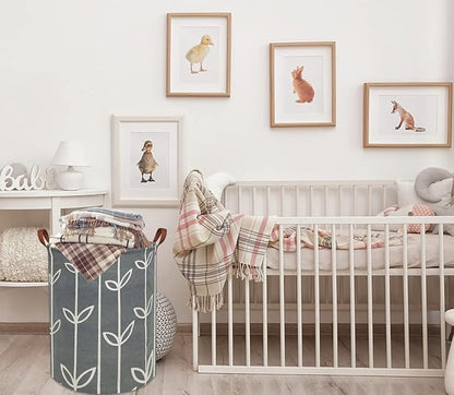 Large Storage Baskets,Waterproof Laundry Baskets,Collapsible Canvas Basket for Storage Bin for Kids Room,Toy Organizer,Home Decor,Baby Hamper (Grey leaves)
