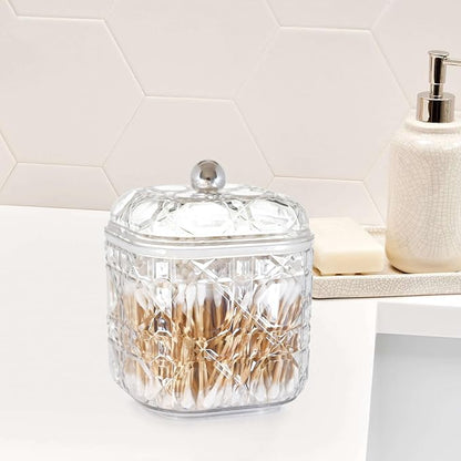 2-Pack Scrunchies Holder, 30oz Q-tip Holder, Plastic Bathroom Canisters, Elegant Vanity Storage Containers for Hair Accessories & Beauty Supplies
