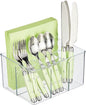 mDesign Plastic Cutlery Storage Organizer Bin for Kitchen Cabinet or Pantry - Holds Forks, Knives, Spoons, Napkins - 4 Section - Indoor or Outdoor Use - Clear