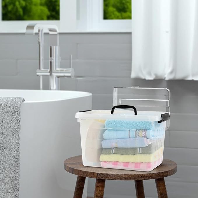 12 Quart Plastic Storage Box with Handle, 6 Pack Clear Latching Container Bin