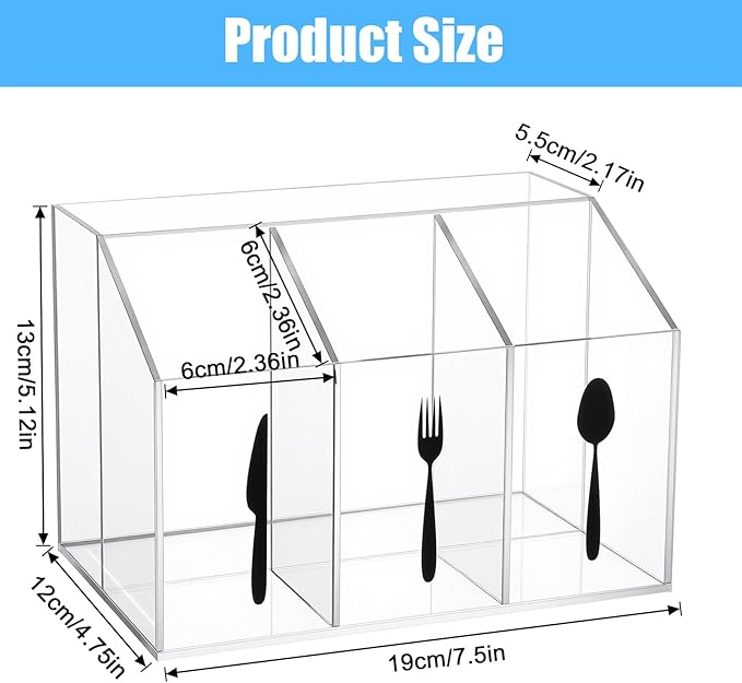 Lemecima Acrylic Utensil Holder Silverware Caddy Countertop Cutlery Plastic Organizer For Napkins Flatware Spoon Fork Knife, Space-Saving, For Buffet, Picnic Party