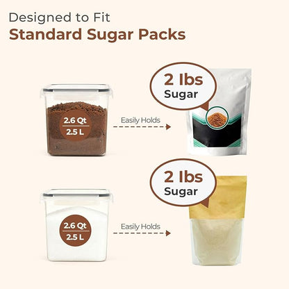 ComSaf Brown Sugar Container Set of 2 (2.5L/2.6Qt), Airtight Food Storage Containers with Lids and Terra Cotta Brown Sugar Saver, Plastic Canisters Sets for Kitchen, Pantry Organizer for Flour, Baking
