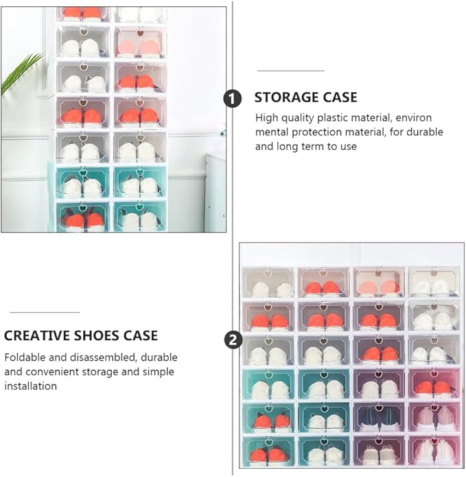 INOOMP Creative Shoes Box Large Capacity Drawer-type Shoe Organizer Thickened Plastic Storage Case 6pcs Stackable Storage Boxes for Closet and Home