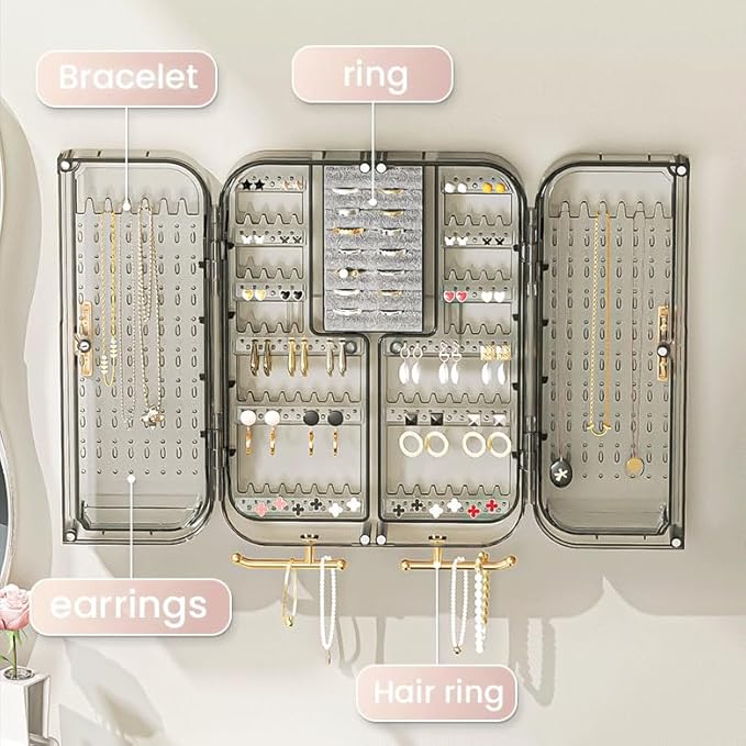 Hanging Jewelry Organizer for Wall, Door, Closet, Damage-Free Simple Dust Proof Jewelry Storage Box Casefor Earrings, Necklaces, Rings