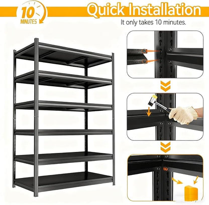 Garage Shelving Unit, 6-Tier Adjustable Garage Storage Shelves, 2500 Lbs Heavy Duty Shelving, Industrial Metal Shelves