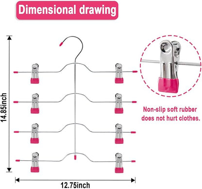 4 Tier Skirt Hangers Space Saving,Metal,Non Slip Closet Organizer and Storage Multi Clothes Shorts Hanger Organization Dorm Room Essentials(Pink 3Pack)