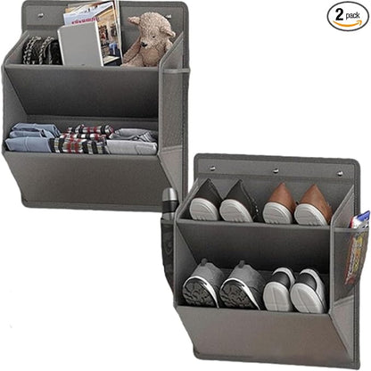 2 Pcs Rv Shoe Storage, Hanging Shoe Organizer with Sticky Adhesive Tape, Save Space Wall Mounted Shoes Rack with Large Deep Pockets for Camper, RV Accessories Organization (Gray)