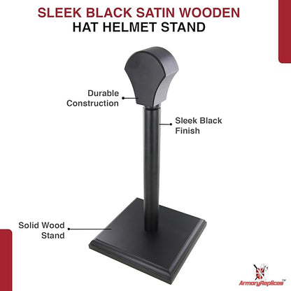 Armory Replicas™ Handmade Wooden Hat and Helmet Stand - 16-Inch Display Rack for Wigs, Hats, Sports Headgear & Medieval Helmets - Sleek Black Sheesham Finish - Stylish Table or Shelf Decor