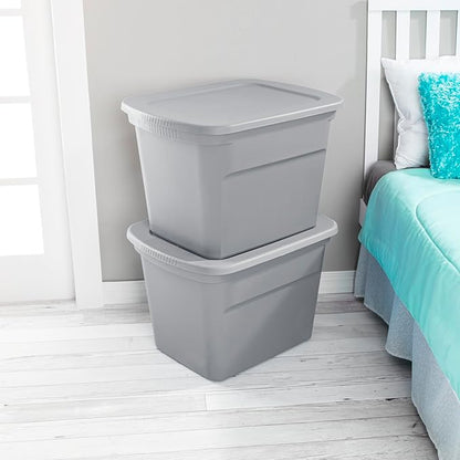 Sterilite 18 Gal Storage Tote, Stackable Bin with Lid, Plastic Container to Organize Clothes in Closet, Basement, Gray Base and Lid, 8-Pack