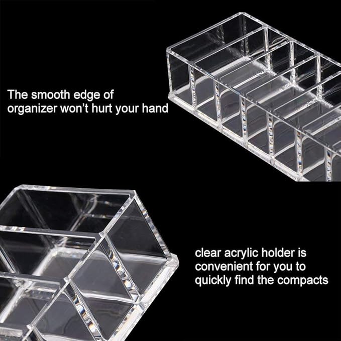 2 Pcs Clear Acrylic Compact Organizer Blushes Highlighters Eyeshadow Makeup Organizer, 8 Spaces