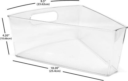 Kitchen Spaces Lazy Susan Deep Organizer Bins, Corner Cabinet Turntable Shelf Storage for Kitchen and Pantry Items, Clear and Sturdy with Built-In Handles, 2 Pack