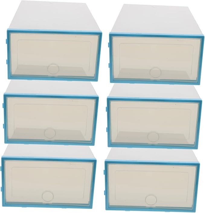 6pcs Stackable Transparent Shoe Storage Box Plastic Organizer for Women Space-saving Design for Closets and Dorm Rooms Sky-