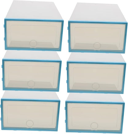 6pcs Stackable Transparent Shoe Storage Box Plastic Organizer for Women Space-saving Design for Closets and Dorm Rooms Sky-