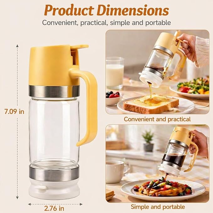 2026 New Dispensador De Leche Condensada, Glass Honey Dispenser with Stand No Drip, Maple Syrup Dispenser for Coffee and Tea Daily Use, Activities, Or Demonstrations (Yellow 300ML)