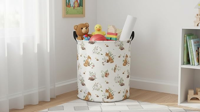 CLOCOR Large Laundry Basket,Waterproof Nursery Hamper,Collapsible Fabric Storage Container,Room Decor,Gift Basket（Watercolor Fox