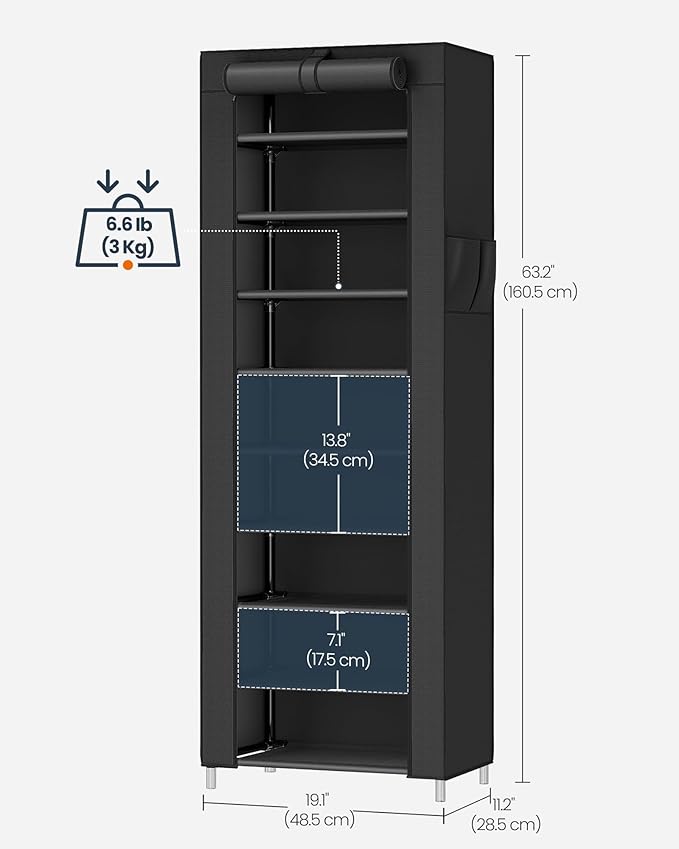 SONGMICS HOME Shoe Rack 10-Tier, Tall Narrow Metal Shoe Organizer with Dust Cover, 11.2 x 19.1 x 63.2 Inches, Vertical Storage Cabinet for Closet Entryway, Black