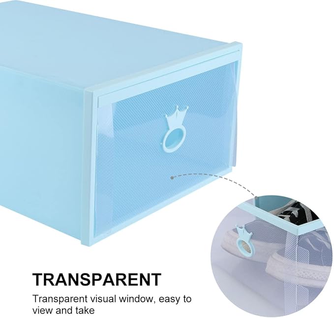 Garneck Thickened Transparent Plastic Shoe Storage Box Drawer-type Organizer with Blue Frame Dustproof Stackable Case for Men and Women Sneakers and Boots