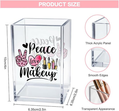 Peace Love Makeup Acrylic Makeup Brush Organizer Holder, Make Up Artist Desk Acrylic Brushes Storage, Christmas Birthday Gifts Women Mom Aunt Sister Boss Lady Make Up Artist
