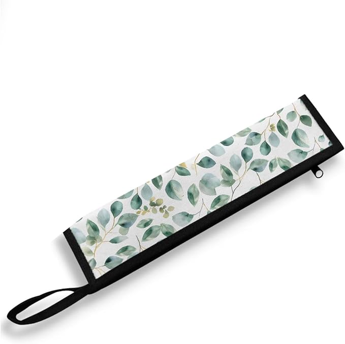 Cutlery Pouch Silverware Set Bag Tableware Carrying Case with Carrying Handle, Carry-On Utensil Holder Toiletry Bag for Travel Picnic Outdoor,Green Leaves Pattern