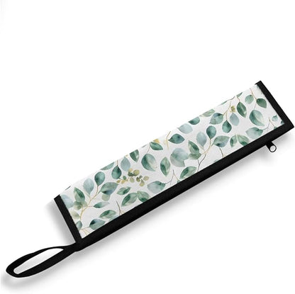 Cutlery Pouch Silverware Set Bag Tableware Carrying Case with Carrying Handle, Carry-On Utensil Holder Toiletry Bag for Travel Picnic Outdoor,Green Leaves Pattern