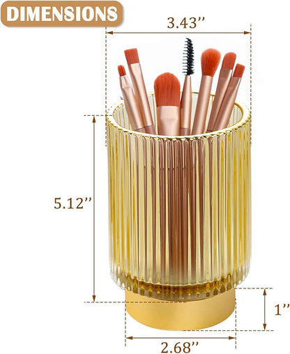 WHJY Modern Minimalist Striped Clear Yellow Glass Cosmetic Organizer, 5 Inch Lipstick Holder