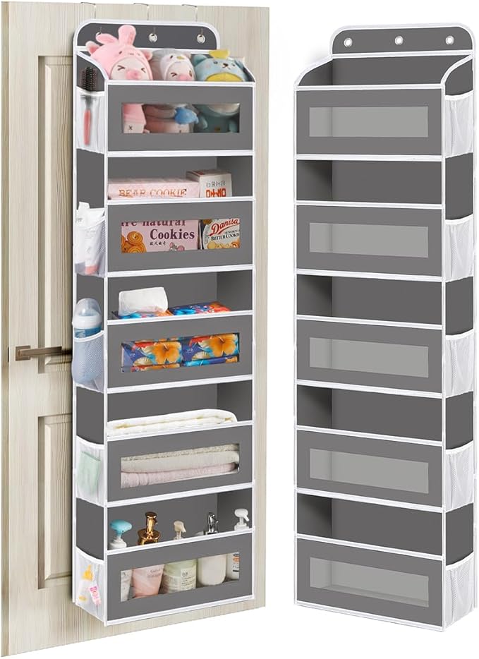 KYEVIS Over The Door Organizer, 5 Shelves Closet Door Hanging Storage and Organizer with 10 Mesh Pockets, Nursery Closet Organizer, Baby Essentials, Stuffed Animal Storage