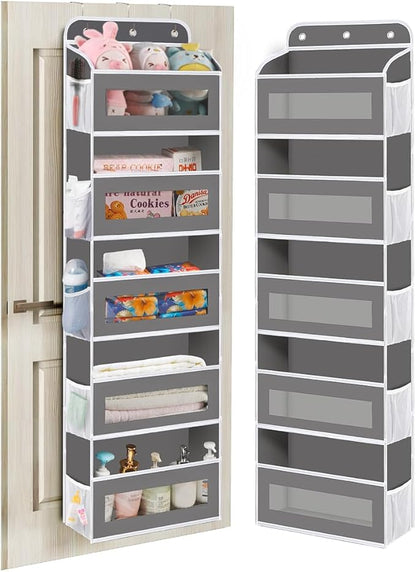 KYEVIS Over The Door Organizer, 5 Shelves Closet Door Hanging Storage and Organizer with 10 Mesh Pockets, Nursery Closet Organizer, Baby Essentials, Stuffed Animal Storage
