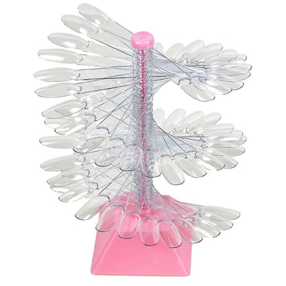 60 Sticks Nail Art Color Chart Display Stand Spiral False Nails Display Shelf Practice Tools For Solon Nails Polish Gel Show (Pink Base, Clear Oval)