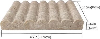 Travertine Soap Dish, Marble Self Draining Soap Holder, Sponge Holder for Bathroom, Sink, Kitchen, Jewelry Ring Dish (Beige), MSD100