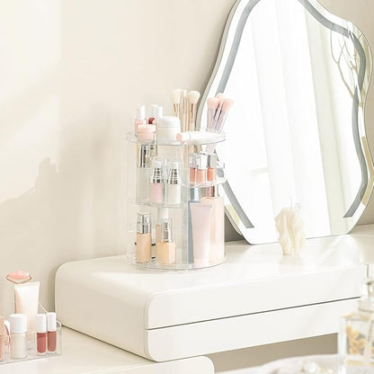 HBlife 360 Rotating Makeup Organizer Adjustable Carousel Large Capacity Revolving Perfume Organizer Skincare Organizers Cosmetic Storage Spinning Holder for Vanity, Clear