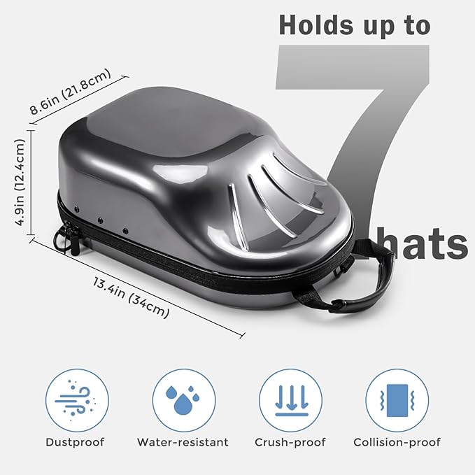 ProCase Hat Travel Case, Hard Lids Storage Organizer for 6-7 Baseball Caps Carrier with Carrying Handle and Shoulder Strap for Travel Home -Grey